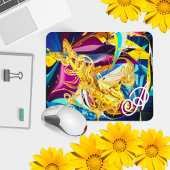 Gold Butterfly Vibrant Monogram Liquid Abstrakt Mousepad