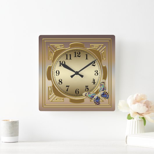 Gold Butterfly Wall Clock Quadratische Wanduhr (Zuhause)