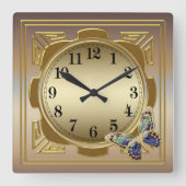 Gold Butterfly Wall Clock Quadratische Wanduhr (Vorderseite)