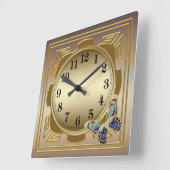 Gold Butterfly Wall Clock Quadratische Wanduhr (Winkel)