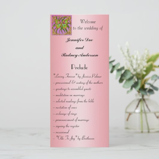 Gold Butterfly Wedding Program Rack Card Programm (Stehend Vorderseite)