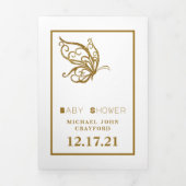 Gold Butterfly, White & Gold Baby Duschsuite Dreifach Gefaltete Einladung (Cover)