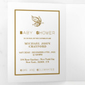 Gold Butterfly, White & Gold Baby Duschsuite Dreifach Gefaltete Einladung (Innen Erste Seite)