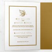 Gold Butterfly, White & Gold Hochzeitssuite Dreifach Gefaltete Einladung (Innen Erste Seite)