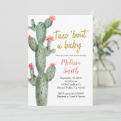 Gold Cactus floral Baby Dusche Taco Bout Baby Einladung (Stehend Vorderseite)