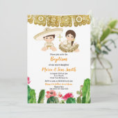 Gold Cactus Taufe Fiesta Einladung (Stehend Vorderseite)