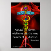 GOLD CADUCEUS, 7 CHAKRAS, Heilung, Medizin, Yoga Poster (Vorne)