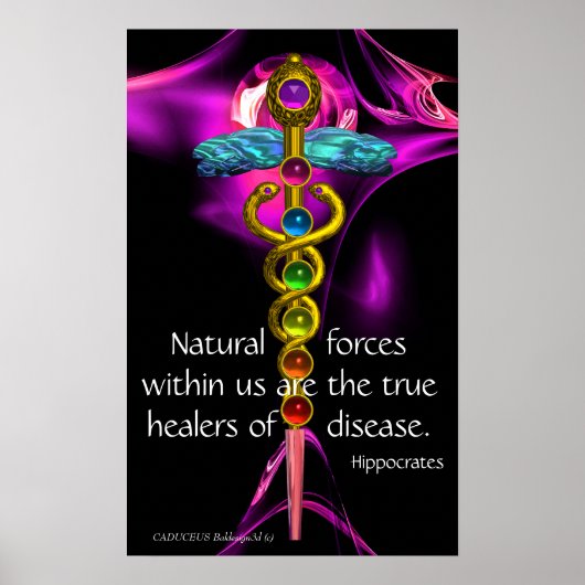 GOLD CADUCEUS,7 CHAKRAS, ULTRA VIOLET Medizin,Yoga Poster (Vorne)