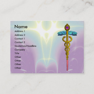 GOLD CADUCEUS, ARZT, MEDIZINISCHER DIENST Lila Aqu Visitenkarte