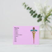 GOLD CADUCEUS, ARZT, MEDIZINISCHER DIENST, rosa Li Visitenkarte (Stehend Vorderseite)
