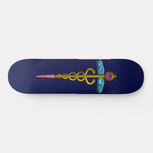 GOLD CADUCEUS Blauer Skateboard (Horizontal)