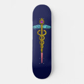 GOLD CADUCEUS Blauer Skateboard (Vorderseite)