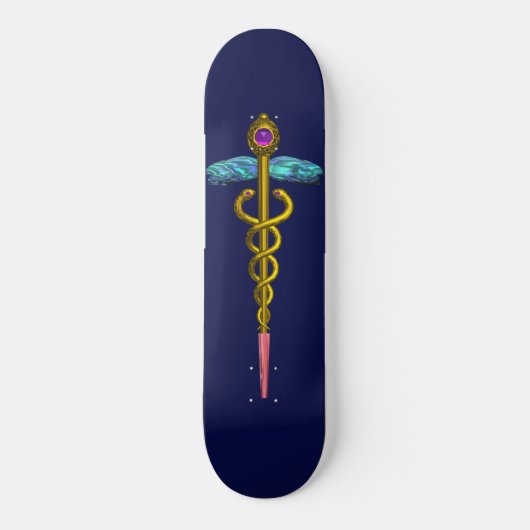 GOLD CADUCEUS Blauer Skateboard (Vorderseite)