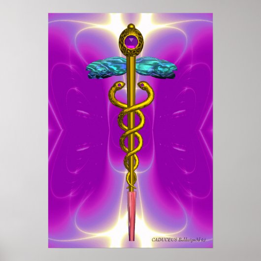 GOLD CADUCEUS Doctor, Medizinisches Symbol Pink Fu Poster (Vorne)