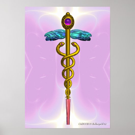 GOLD CADUCEUS Doktor, Medizinisches Symbol Licht R Poster (Vorne)