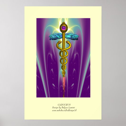 GOLD CADUCEUS Doktor, Medizinzeichen Lila grün Poster (Vorne)