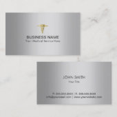 Gold Caduceus Elegant Silver Medical Billing Visitenkarte (Vorne/Hinten)