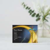 GOLD CADUCEUS IN BLUE YELLOW FRAKTAL WIRBEL VISITENKARTE (Stehend Vorderseite)