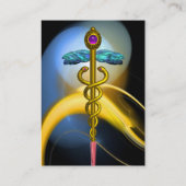 GOLD CADUCEUS IN BLUE YELLOW FRAKTAL WIRBEL VISITENKARTE (Rückseite)