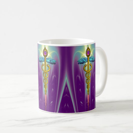GOLD CADUCEUS , lebendiger lila Ametyst Kaffeetasse (VorderseiteRechts)