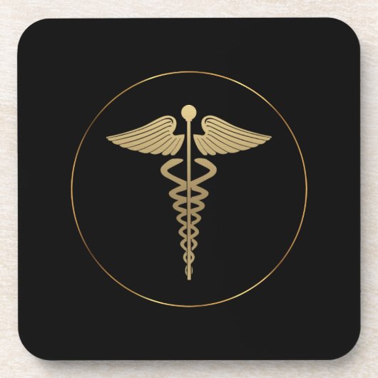 Gold Caduceus Logo Beverage Coaster Getränkeuntersetzer (Vorderseite)