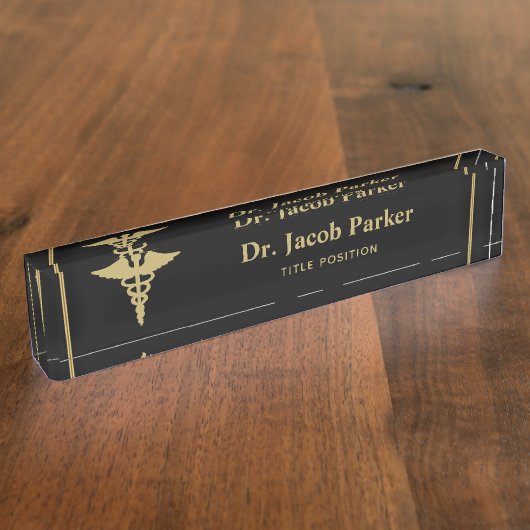 Gold Caduceus Medical Namensplakette (Seite)