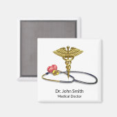 Gold Caduceus Medical & Stethoscope with Heart Magnet (Vorderseite/Rückseite)