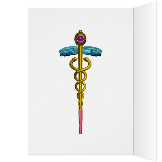 GOLD CADUCEUS MEDICAL SYMBOL Aqua Blue Light Waves (Innen (Links))