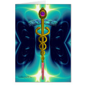 GOLD CADUCEUS MEDICAL SYMBOL Aqua Blue Light Waves (Vorne)