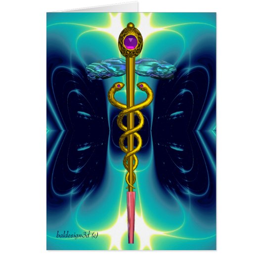 GOLD CADUCEUS MEDICAL SYMBOL Aqua Blue Light Waves (Vorne)