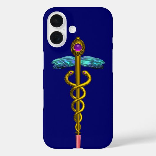 GOLD CADUCEUS MEDIZINISCHE SYMBOL, blau Case-Mate iPhone Hülle (Rückseite)