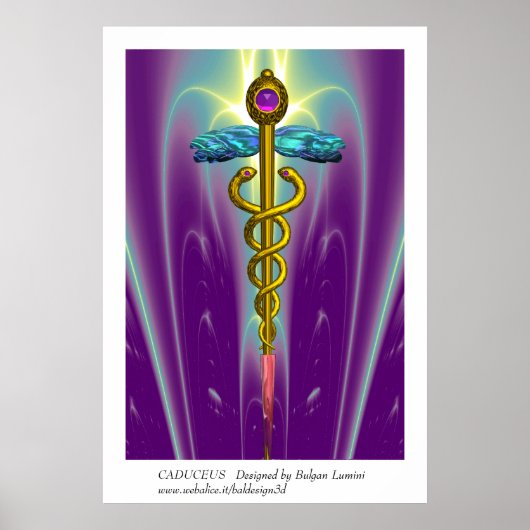 GOLD CADUCEUS Medizinische Symbol Lila grüne Welle Poster (Vorne)