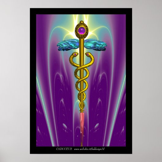 GOLD CADUCEUS Medizinische Symbol Lila grüne Welle Poster (Vorne)
