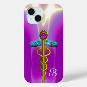 GOLD CADUCEUS MEDIZINISCHE SYMBOL Lila Monogramm Case-Mate iPhone Hülle (Rückseite)