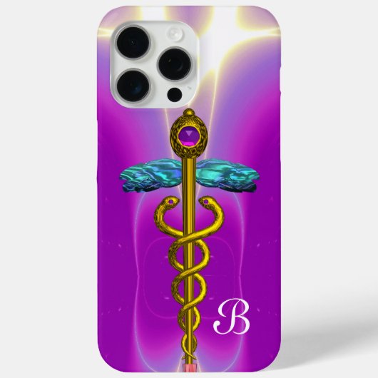 GOLD CADUCEUS MEDIZINISCHE SYMBOL Lila Monogramm Case-Mate iPhone Hülle (Rückseite)