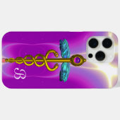 GOLD CADUCEUS MEDIZINISCHE SYMBOL Lila Monogramm Case-Mate iPhone Hülle (Rückseite (Horizontal))