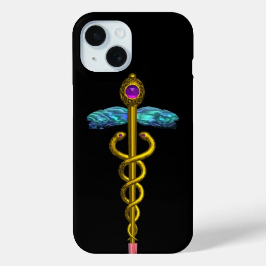 GOLD CADUCEUS MEDIZINISCHE SYMBOL, schwarz Case-Mate iPhone Hülle (Rückseite)
