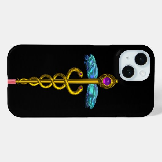 GOLD CADUCEUS MEDIZINISCHE SYMBOL, schwarz Case-Mate iPhone Hülle (Rückseite (Horizontal))