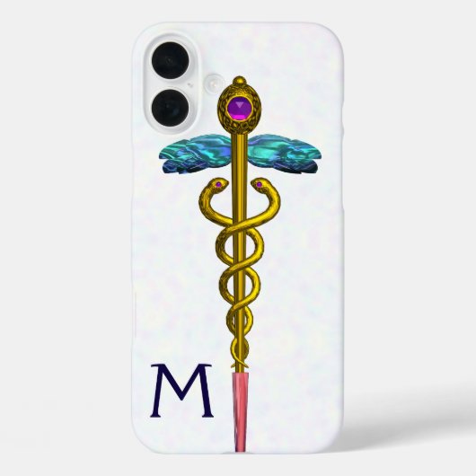 GOLD CADUCEUS MEDIZINISCHE SYMBOL Weißes Monogramm Case-Mate iPhone Hülle (Rückseite)