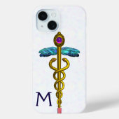 GOLD CADUCEUS MEDIZINISCHE SYMBOL Weißes Monogramm Case-Mate iPhone Hülle (Rückseite)
