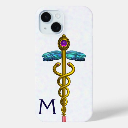 GOLD CADUCEUS MEDIZINISCHE SYMBOL Weißes Monogramm Case-Mate iPhone Hülle (Rückseite)