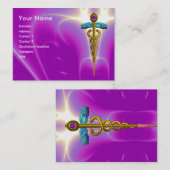 GOLD CADUCEUS MEDIZINISCHER DIENST, ARZT Pink Lila Visitenkarte (Vorne/Hinten)