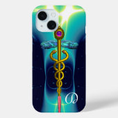 GOLD CADUCEUS MEDIZINISCHES MONOGRAMM,Aquamarines Case-Mate iPhone Hülle (Rückseite)