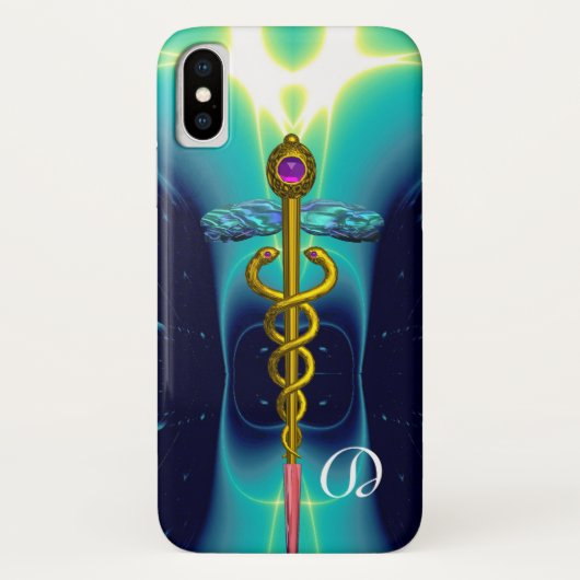 GOLD CADUCEUS MEDIZINISCHES MONOGRAMM,Aquamarines Case-Mate iPhone Hülle (Rückseite)
