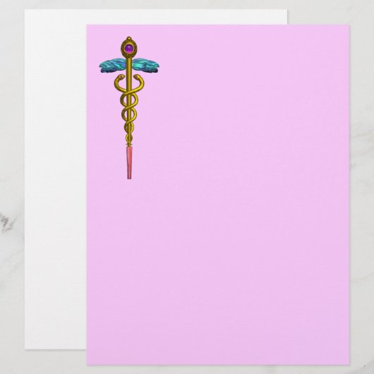 GOLD CADUCEUS MEDIZINISCHES SYMBOL (Vorne/Hinten)