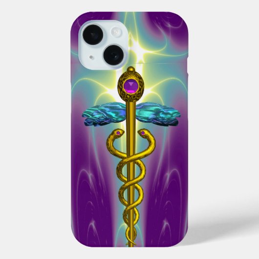 GOLD CADUCEUS MEDIZINISCHES SYMBOL, Aquamarin grün Case-Mate iPhone Hülle (Rückseite)