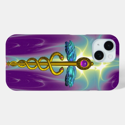 GOLD CADUCEUS MEDIZINISCHES SYMBOL, Aquamarin grün Case-Mate iPhone Hülle (Rückseite (Horizontal))