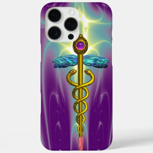 GOLD CADUCEUS MEDIZINISCHES SYMBOL, Aquamarin grün Case-Mate iPhone Hülle (Rückseite)