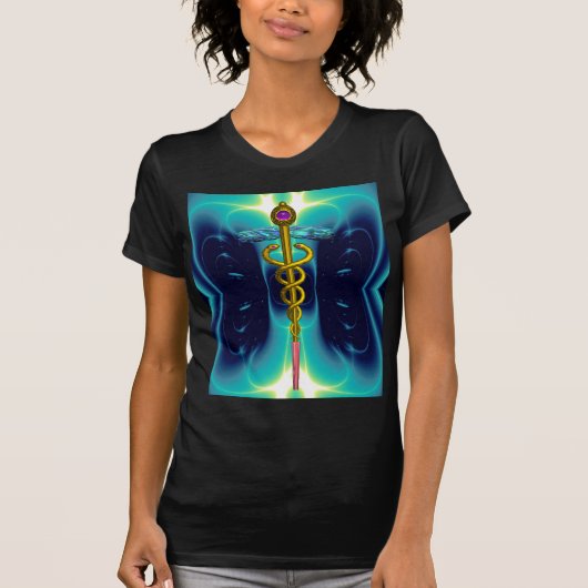 GOLD CADUCEUS MEDIZINISCHES SYMBOL, Aquamarin Türk T-Shirt (Vorderseite)