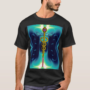 GOLD CADUCEUS MEDIZINISCHES SYMBOL, Aquamarin Türk T-Shirt